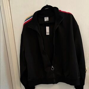 Black Jacket with Vibrant Stripes